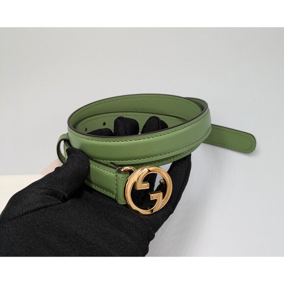 Gucci Women’s Blondie Ciny Interlocking Buckle Leather Belt Green 85cm 723073 - Picture 3 of 8